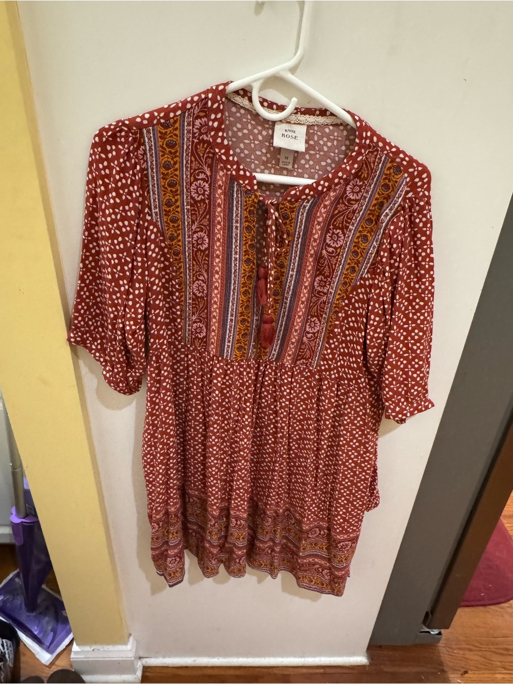 Knox Rose Rust Printed Tunic with Embroidered Yoke